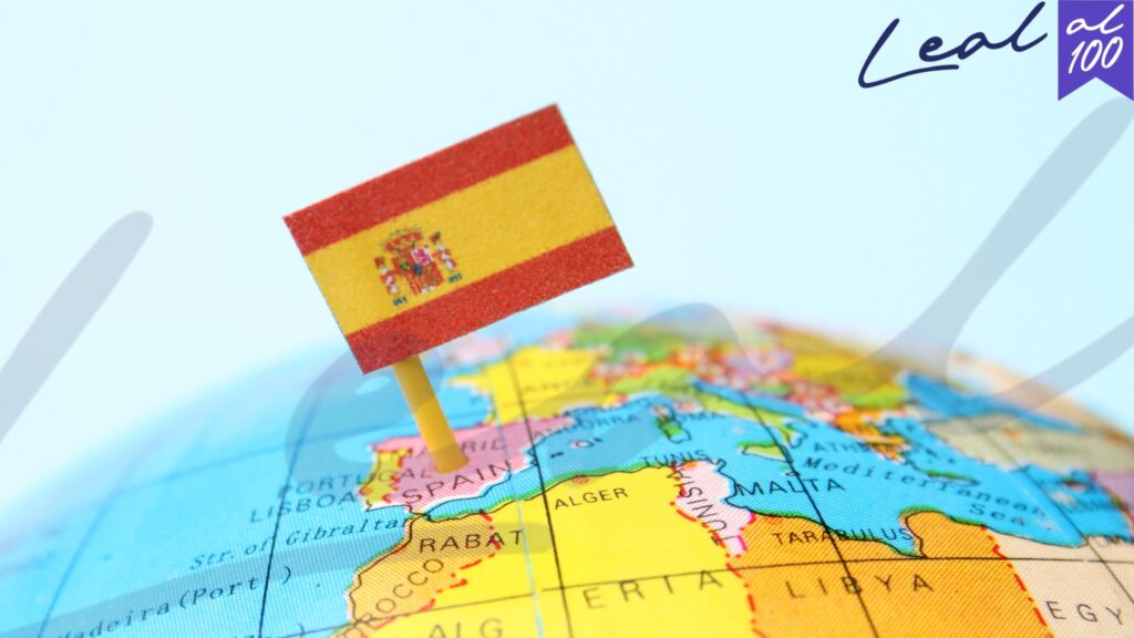 bandera de españa en mapamundi sobre españa Visa Nómada Digital para Residentes Canadienses